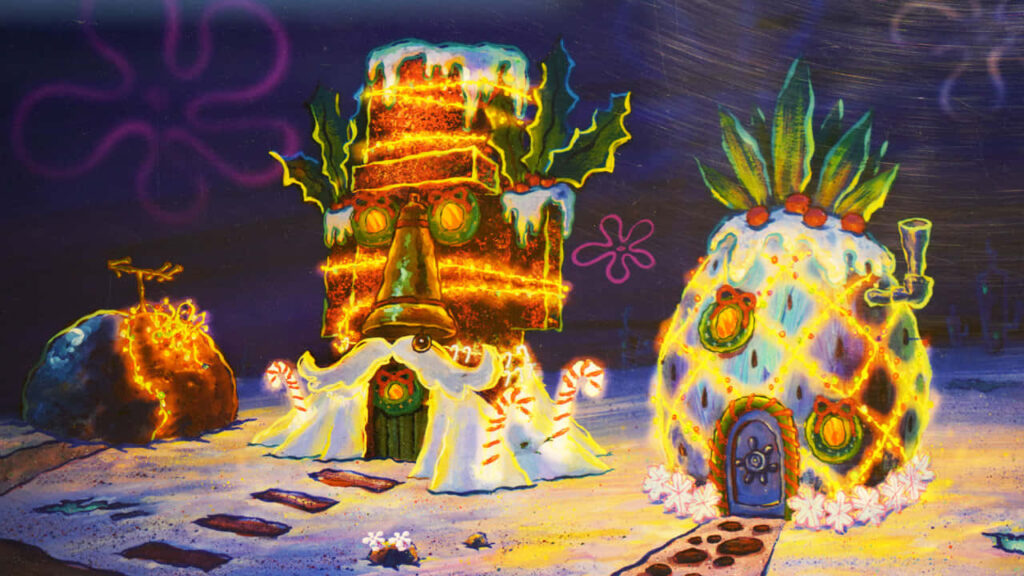 Festive Underwater Christmas Wallpaper: SpongeBob's Bikini Bottom Decor