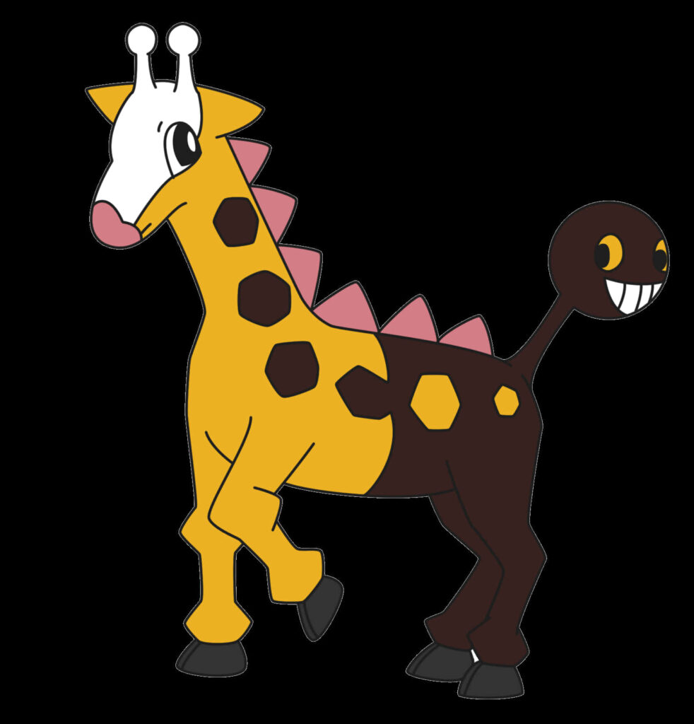Colorful Girafarig Wallpaper: Unique Two-Headed Pokémon Design