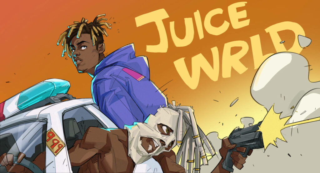 Juice Wrld Takes a Wild Ride on a Police Car: A Vibrant Desktop Wallpaper