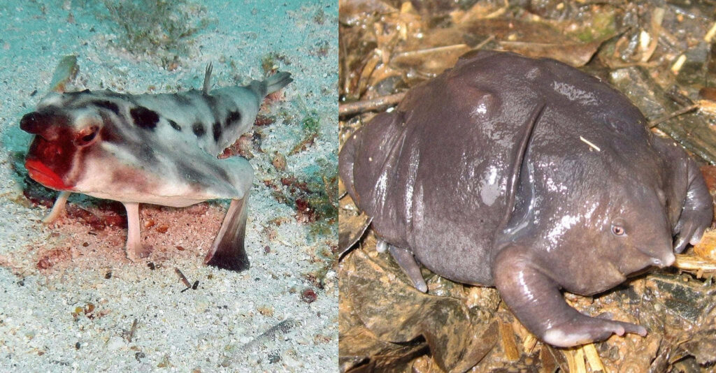 Unusual Marine Life: Red-Lipped Batfish & Blobfish Wallpaper