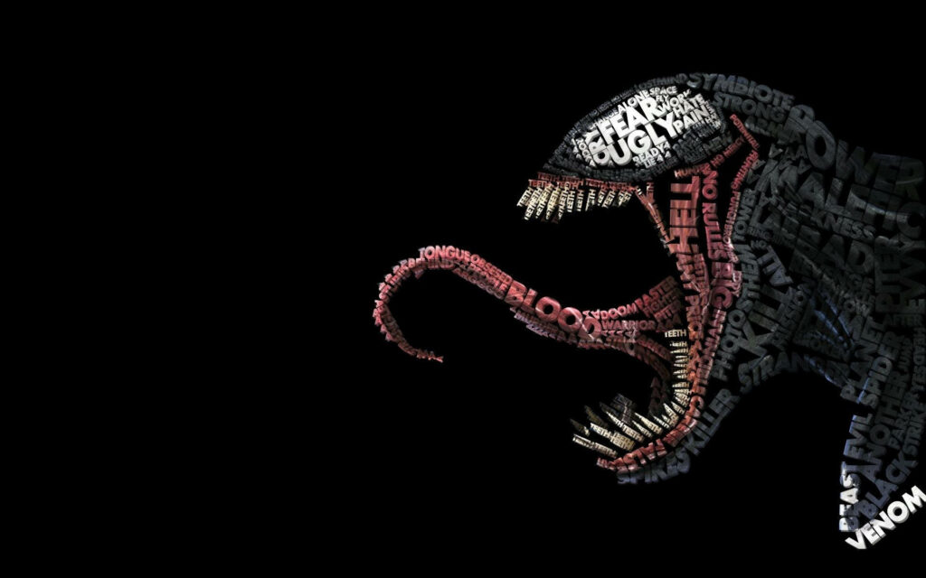 Venom Movie Wallpaper: Iconic Head Design with Words on Dark Background