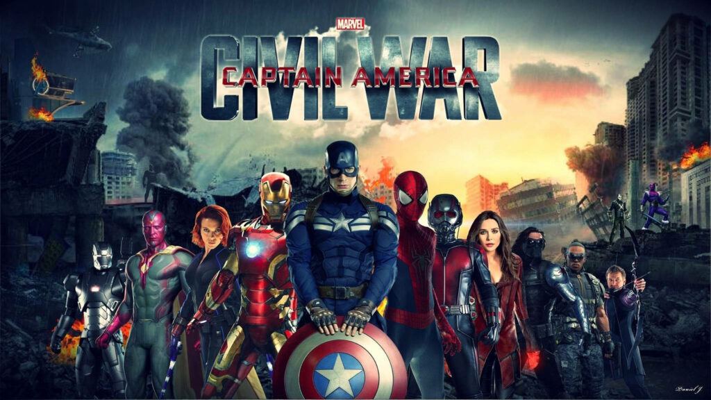 Warriors Unite: Marvel Superheroes Assemble in Devastated Cityscape Wallpaper