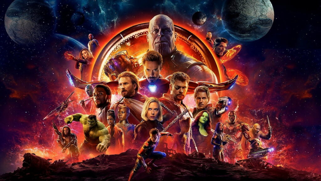 Epic Avengers Infinity War Wallpaper with Marvel Superheroes Fighting Thanos
