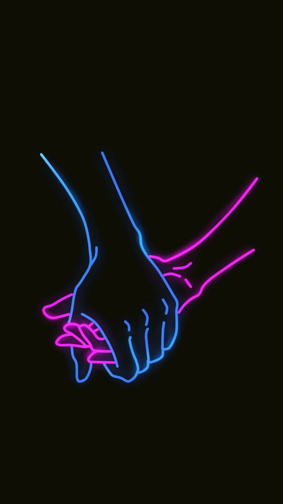 Glowing Unity: Vibrant Hand In Hand Illustration Shines Against Enigmatic Dark Background Wallpaper