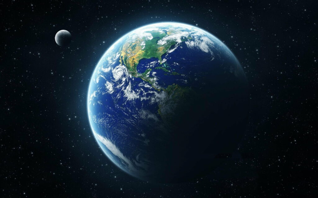 Lunar Serenity: An HD Wallpaper Capturing the Mystique of Earth and Moon in the Vast Universe