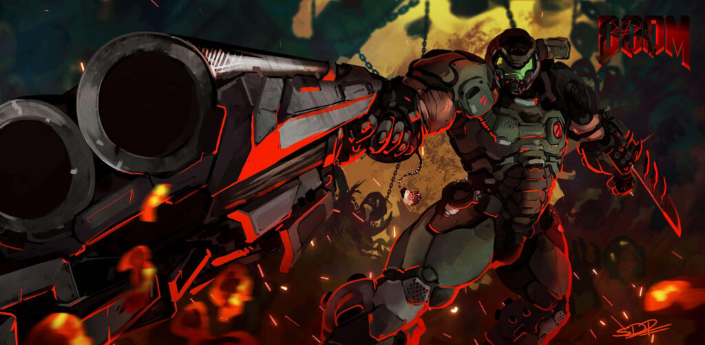 Unleashing Inferno: Doom Slayer's Red Skin in 4K Wallpaper