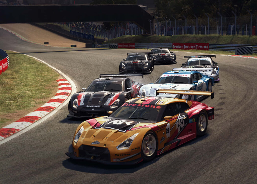 Intense Racing Action in Grid Autosport: High-Performance Racecars Navigating a Tight Corner on a Detailed Track Wallpaper