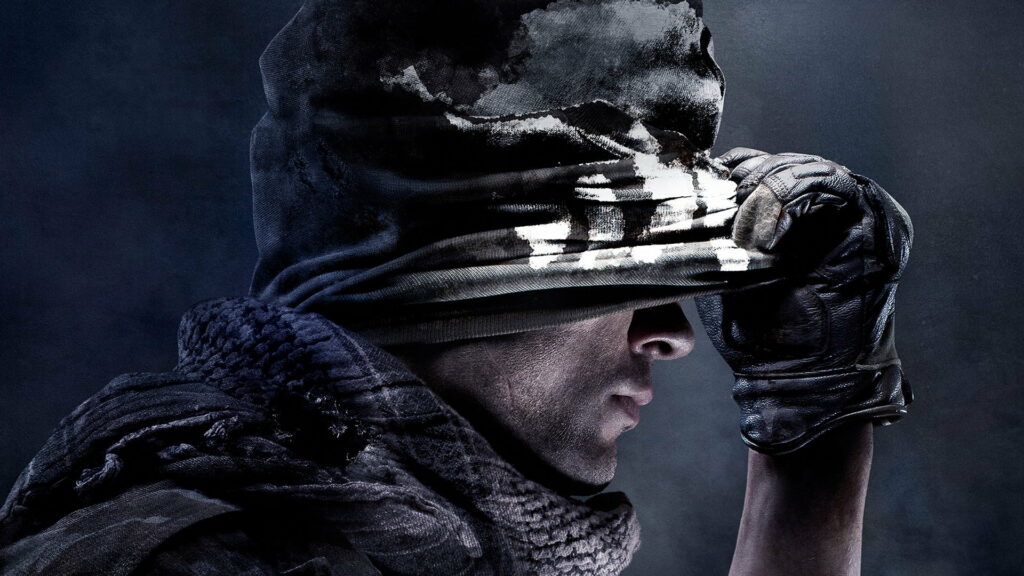 Close-up of Call of Duty Ghosts soldier in skull mask with tactical gear HD wallpaper background
