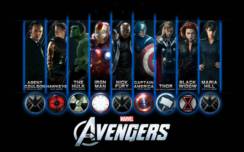 Avengers lineup wallpaper featuring Hulk Iron Man Captain America Thor Black Widow and more heroes