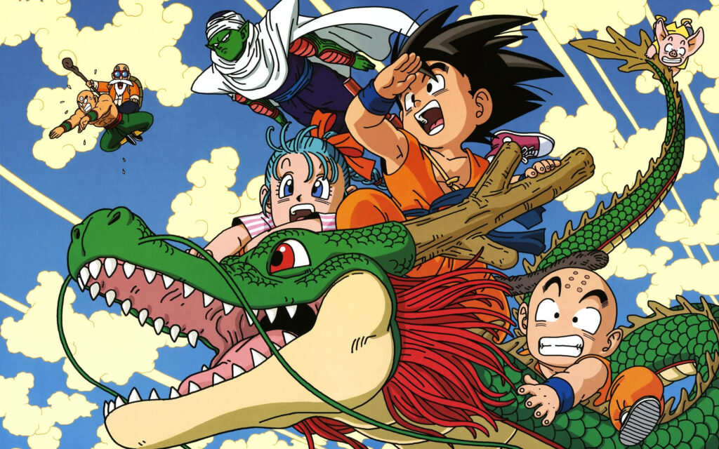 Dragon Ball Z Wallpaper: Shenron and Characters Soar Through Sky