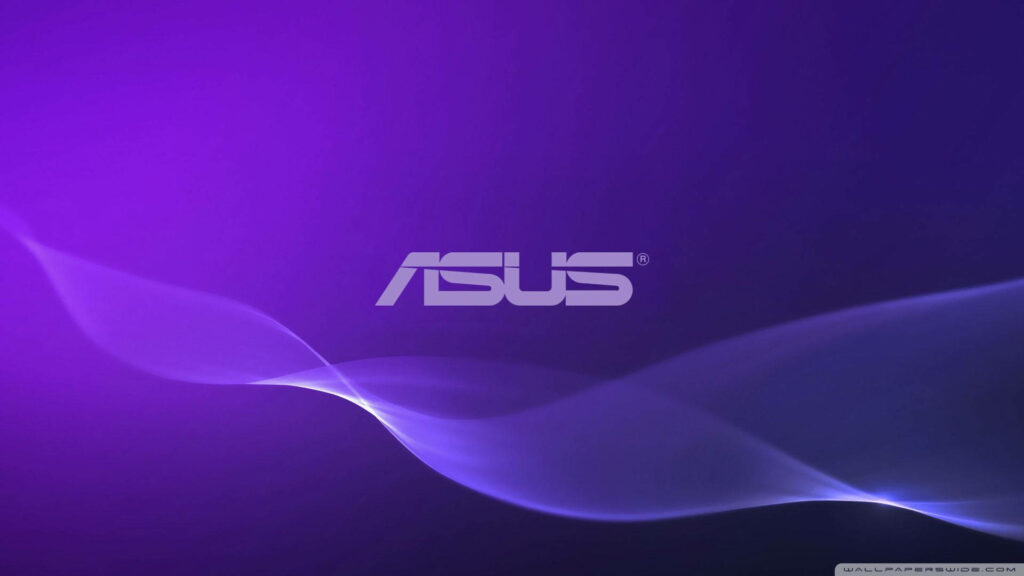ASUS logo digital wallpaper with abstract purple waves on modern background
