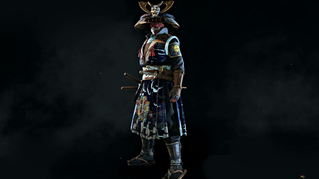 For Honor Conqueror Character Wallpaper: Intricate Armor and Weaponry on Dark Background
