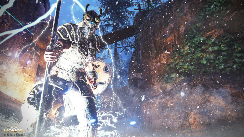Fierce Valkyrie warrior in wintry forest - For Honor wallpaper.