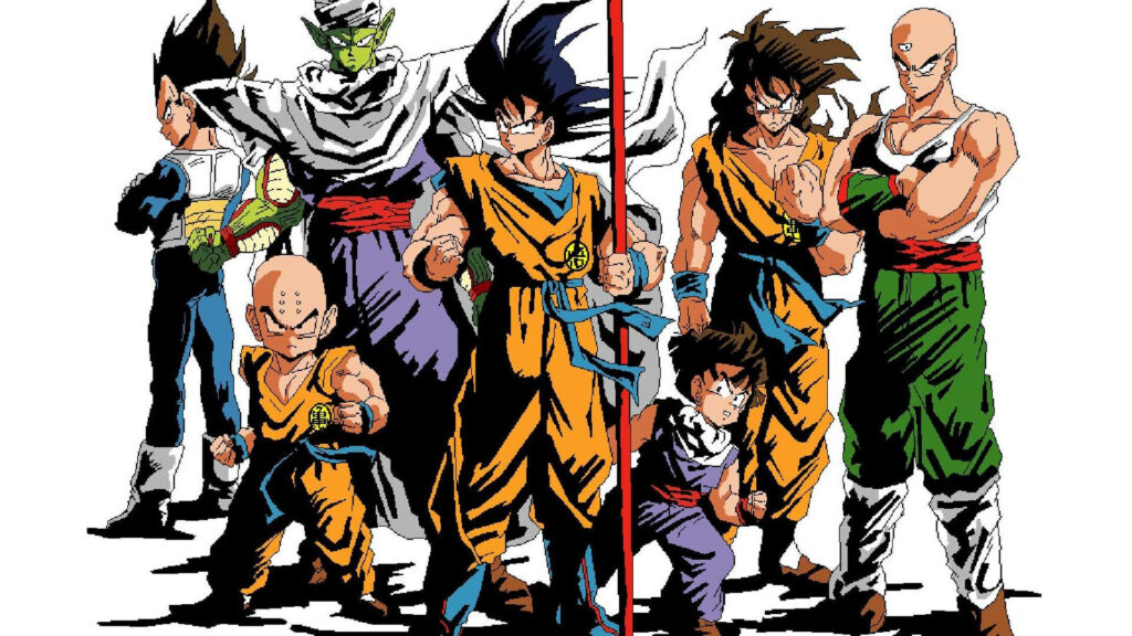 Colorful Dragon Ball Wallpaper Featuring Goku, Vegeta, Piccolo, and More - Dynamic and Epic Battle Background