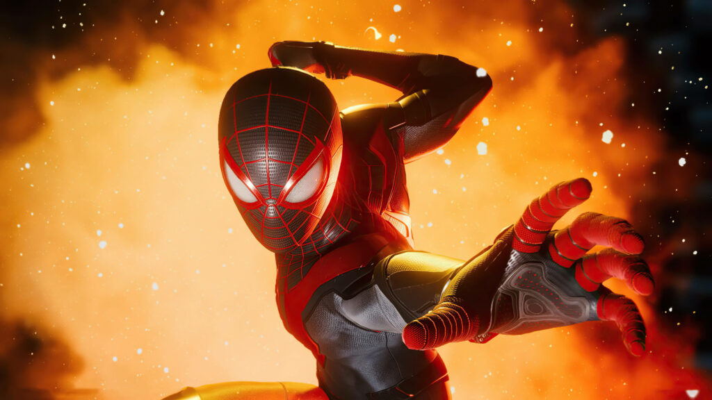 Dynamic Miles Morales Spider-Man Wallpaper in Action-Filled Pose