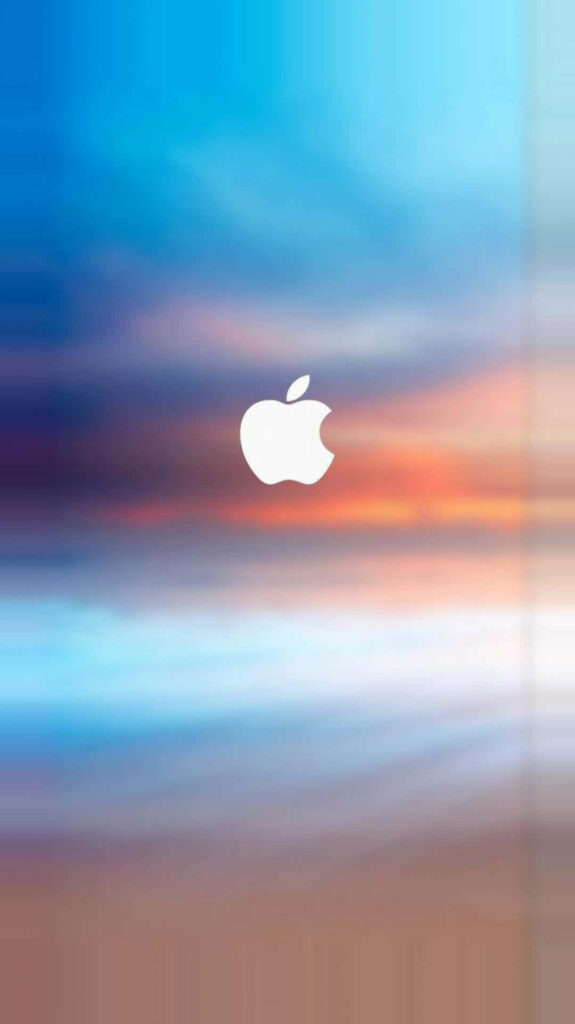 Sleek Apple Logo on Blur Beach Gradient Background Wallpaper