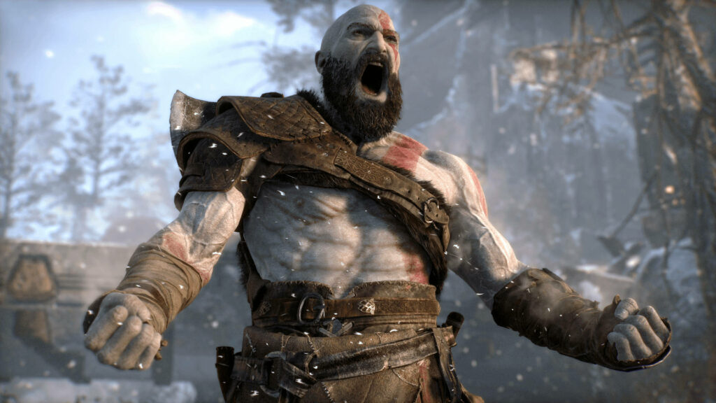 Unleashing the Fury: Kratos in a Frenzy – God of War Wallpaper
