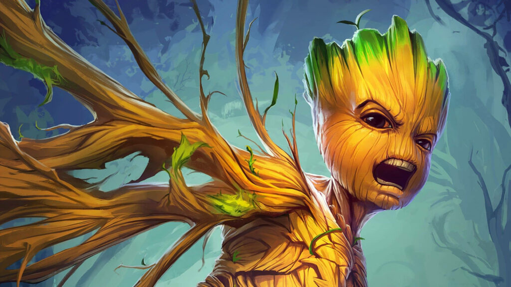 Rooting for Trouble: Angry Cartoon Groot Wallpaper