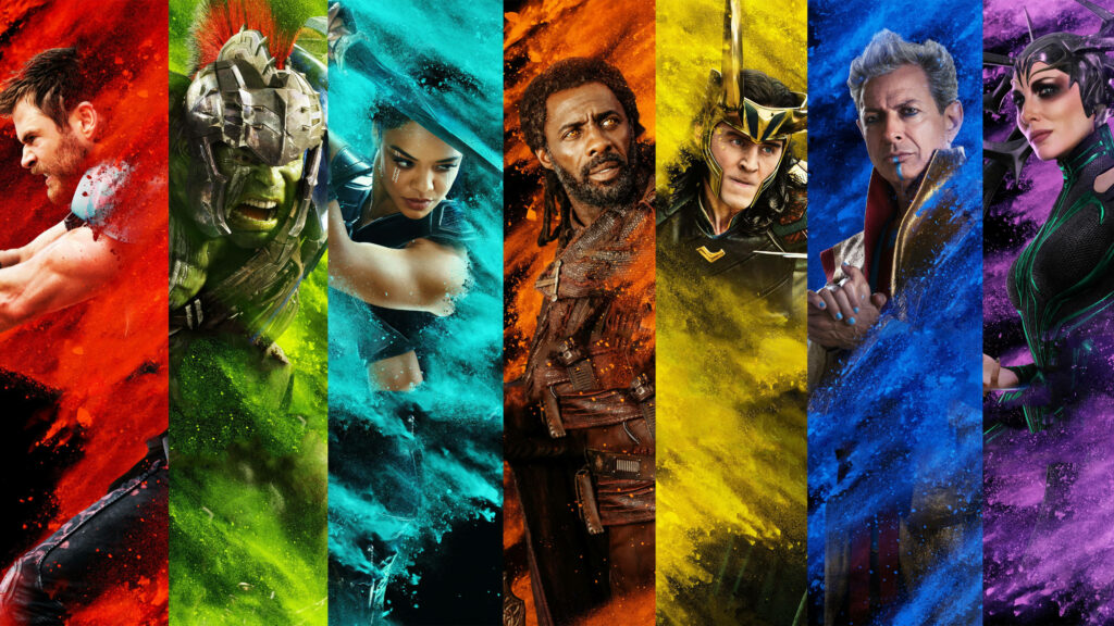 Vibrant 4k Thor Ragnarok Characters Come to Life in Cool Colorful Poster Wallpaper