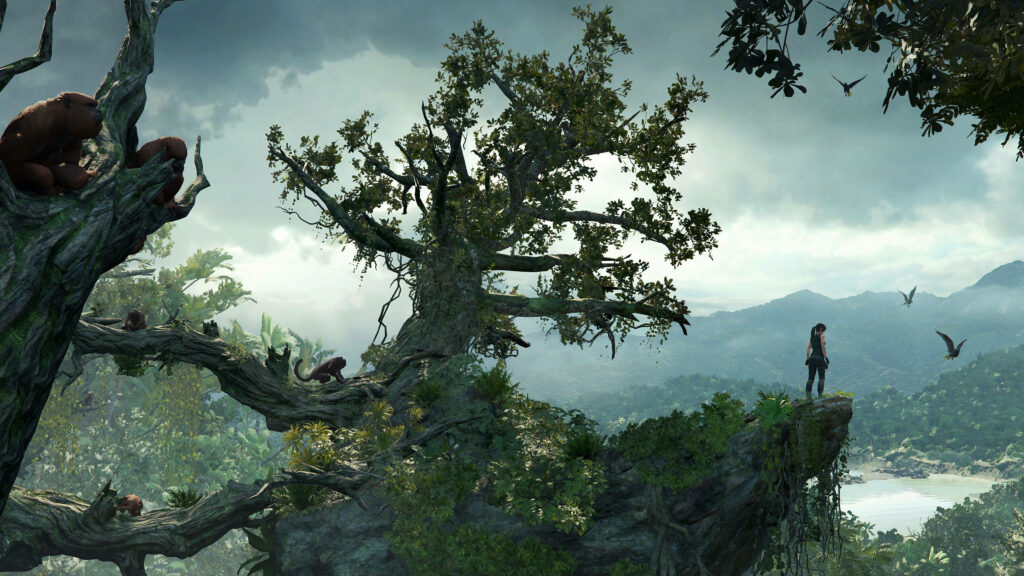 Unleashing the Adventurous Spirit: Lara Croft Embracing the Wilderness in Shadow of the Tomb Raider Wallpaper