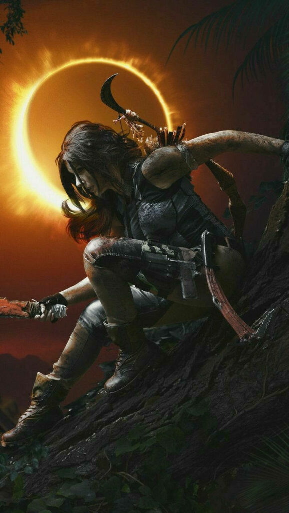 Enthralling Shadows: Tomb Raider's Mystique Embodied in an iPhone Wallpaper