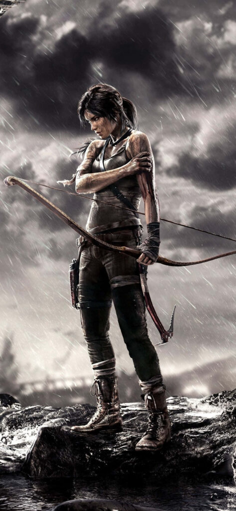 Rise of the Tomb Raider: Intense Lara Croft Wallpaper in Harsh Stormy Environment