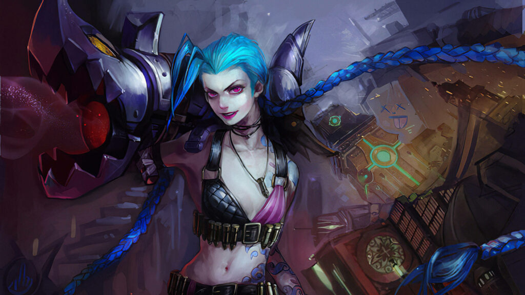 Fierce Jinx: Empowered by Chaos with her Lethal Arsenal Wallpaper