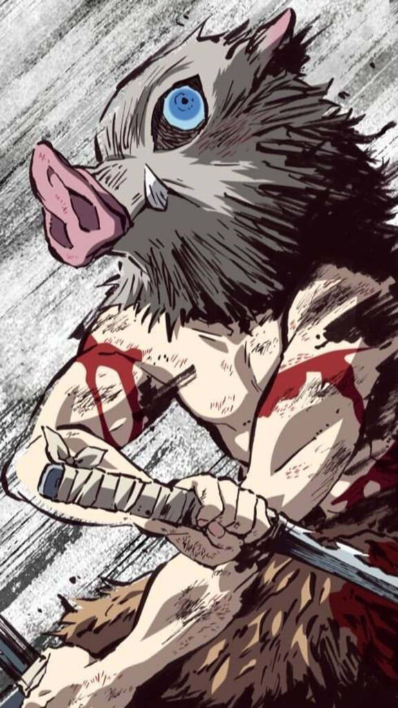 Raging Battle: Inosuke's Bleeding Arms in Dramatic Pfp Wallpaper