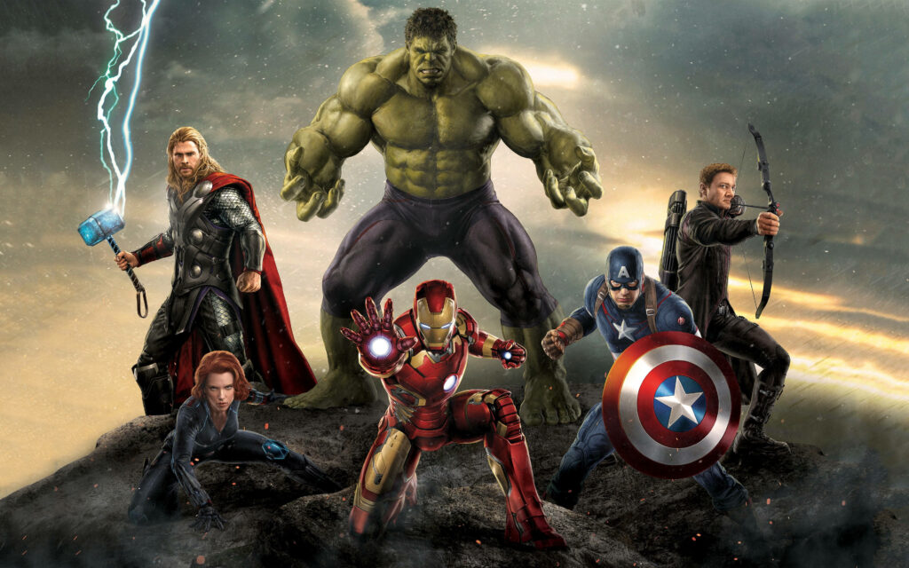 Unleashing Earth's Mightiest Heroes: Captivating Marvel Avengers Strike a Defiant Pose on Mysterious Dark Canvas Wallpaper