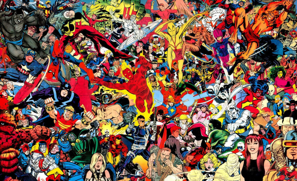 Marvelous Assemblage: All Marvel Superheroes United in a Classic Comics Wallpaper