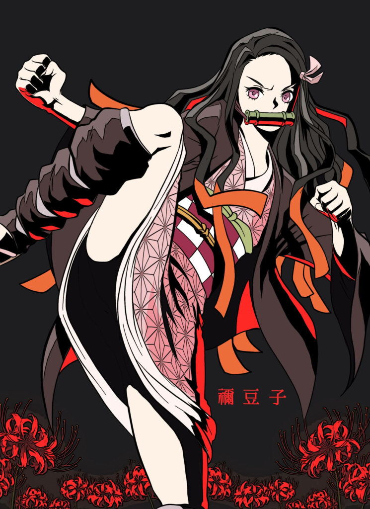The Dynamic Demon Slayer Nezuko Unleashing Her Right Leg Fury Wallpaper