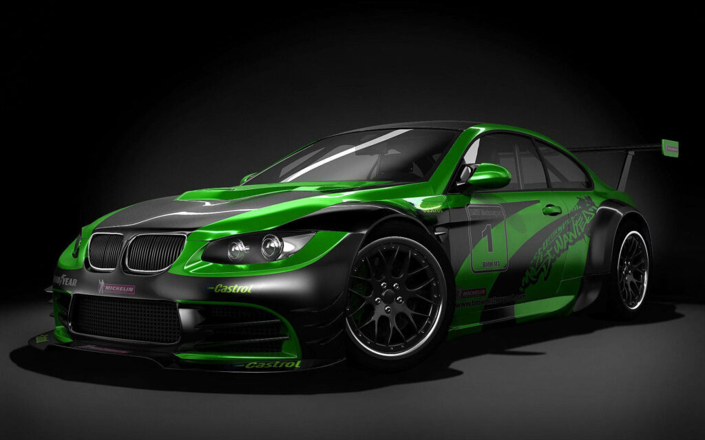 Unleashing Power: The Iconic BMW M3 Rules the Open-Air Garage with Sleek Black and Green Elegance Wallpaper