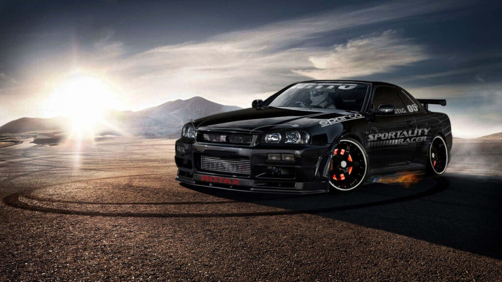 Fierce Nissan Skyline GT-R Captivating the Sunrise with an Epic Drift Wallpaper