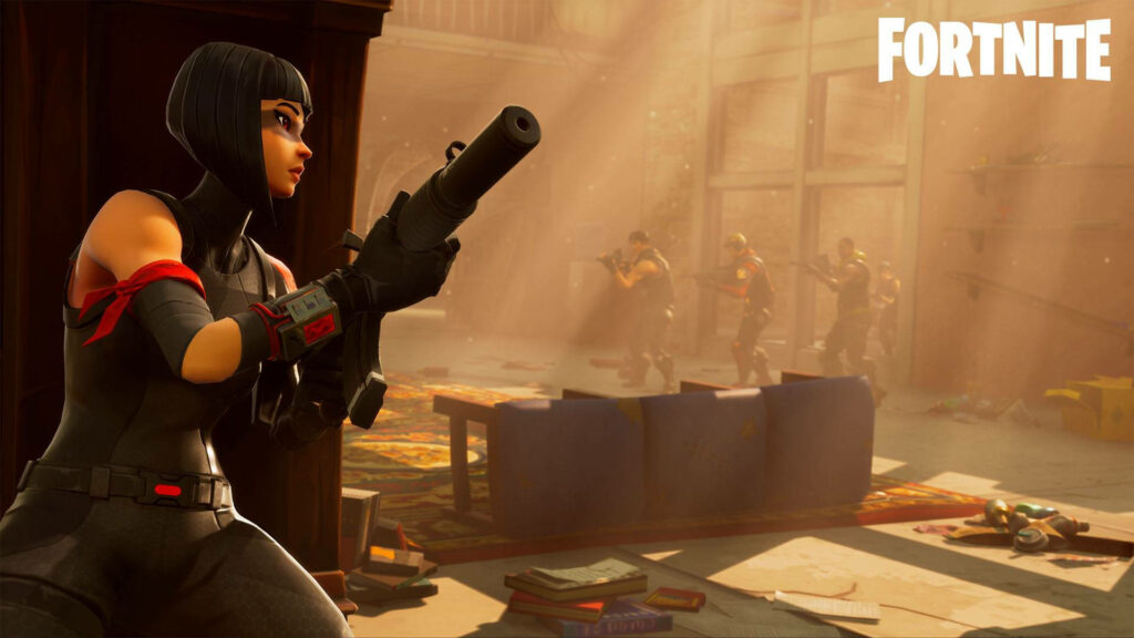 Stealthy Shadows: Unleashing the Shadow Ops Skin in Fortnite's Urban Jungle Wallpaper