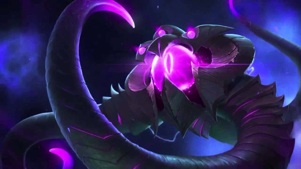 Apocalyptic Annihilation: Velkoz Unleashes Devastating Void Energy in League of Legends Wallpaper