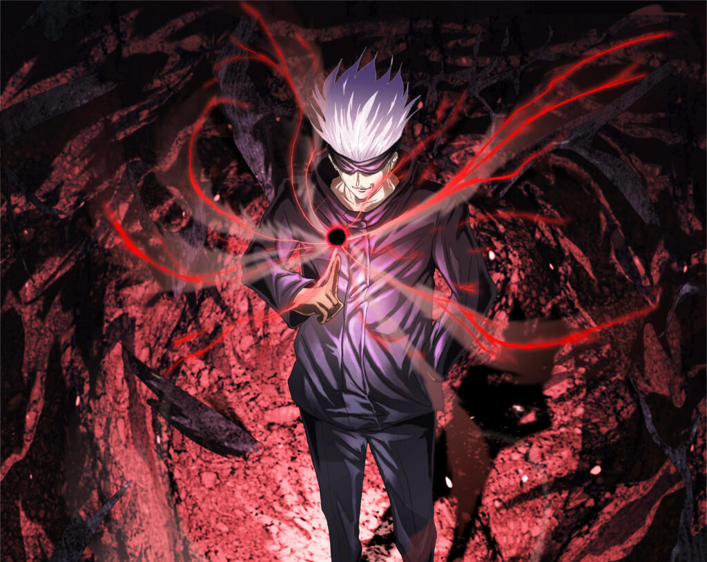 Summoning Satoru: A Captivating Jujutsu Kaisen 4k Artwork Depicting Satoru Unleashing a Devastating Black and Red Power from His Fingertip Wallpaper