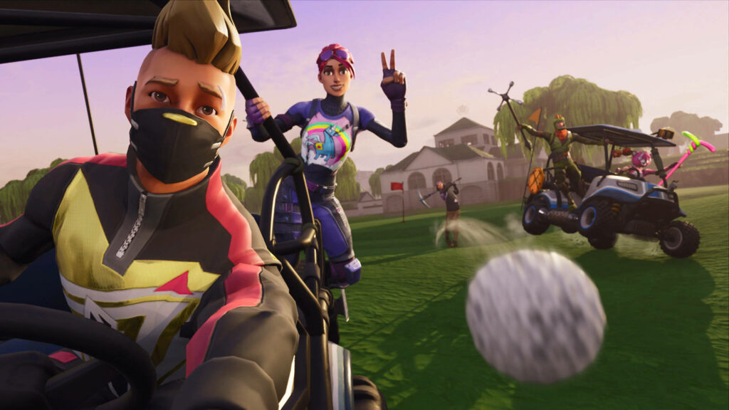 Fortnite Fiesta: Golf Course Shenanigans with Flying Golf Ball! Wallpaper