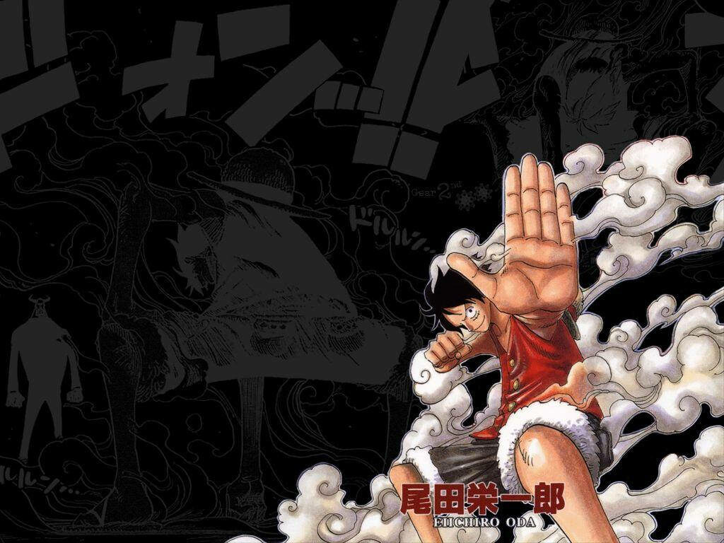 The Mighty Grip of Luffy: A Striking Black Wallpaper