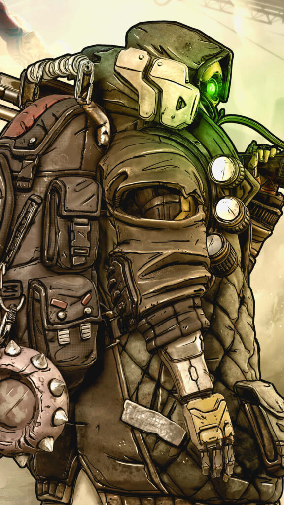 FL4K Borderlands 3 Wallpaper: Robotic Beastmaster with Weapons in Post-Apocalyptic Setting