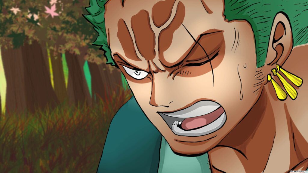 The Blade's Mark: One Piece Zoro 4k Wallpaper Captures His Scarred Close-Up in Haunting Forest Background