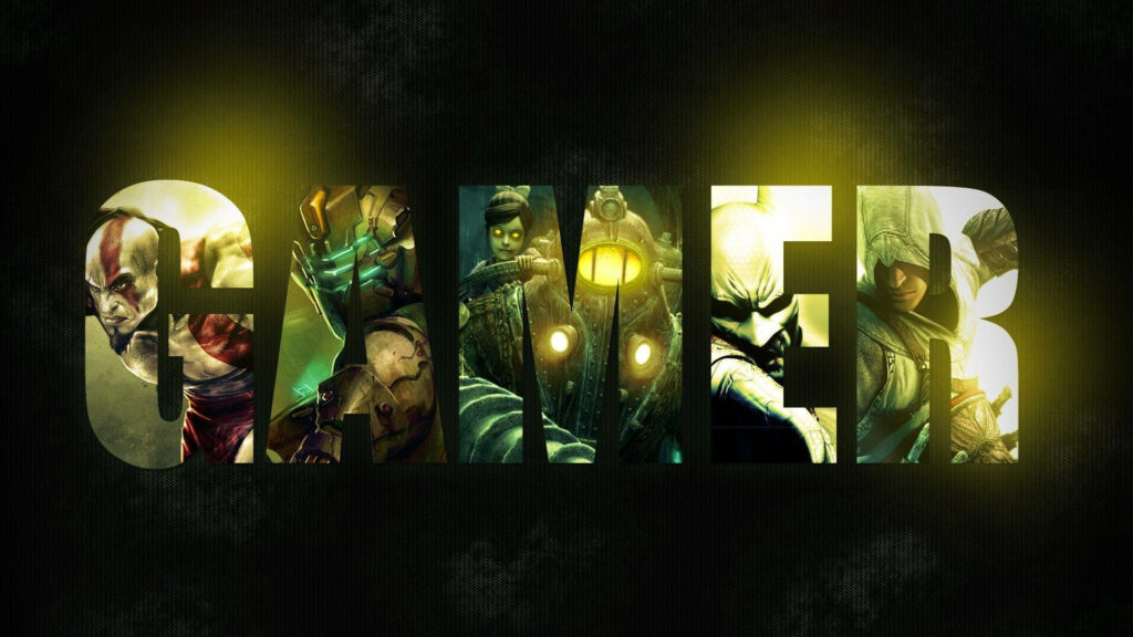 Gamer-Themed Wallpaper Collage of Iconic Characters in Action