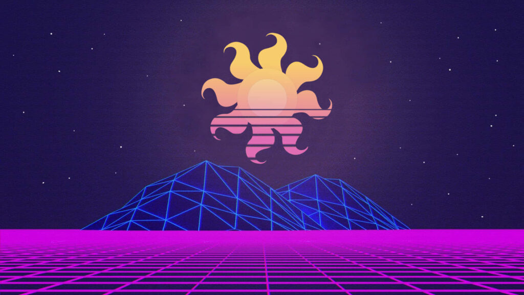 Futuristic Vaporwave Sunset Mountains Background Wallpaper