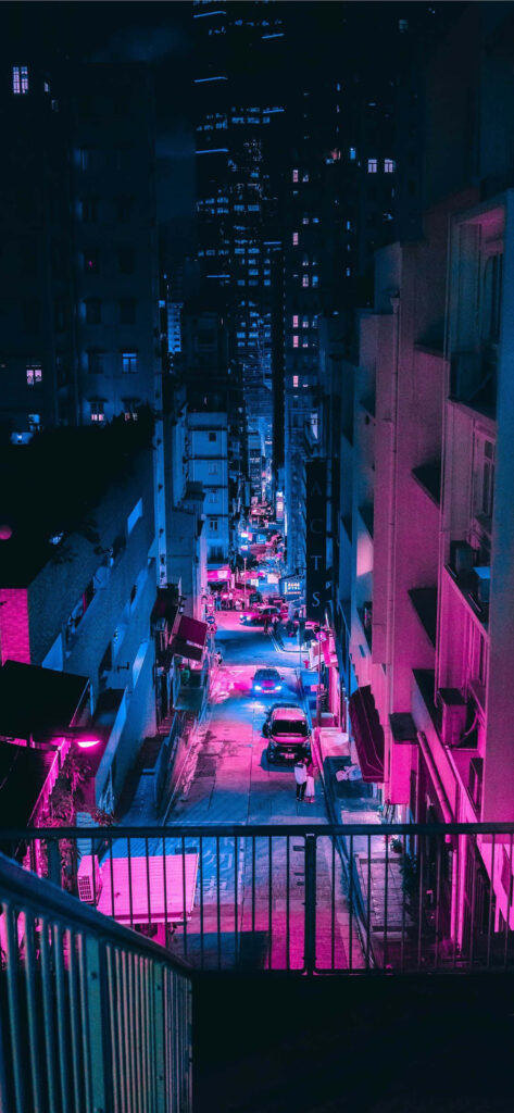 Neon Night City View iPhone Background Wallpaper