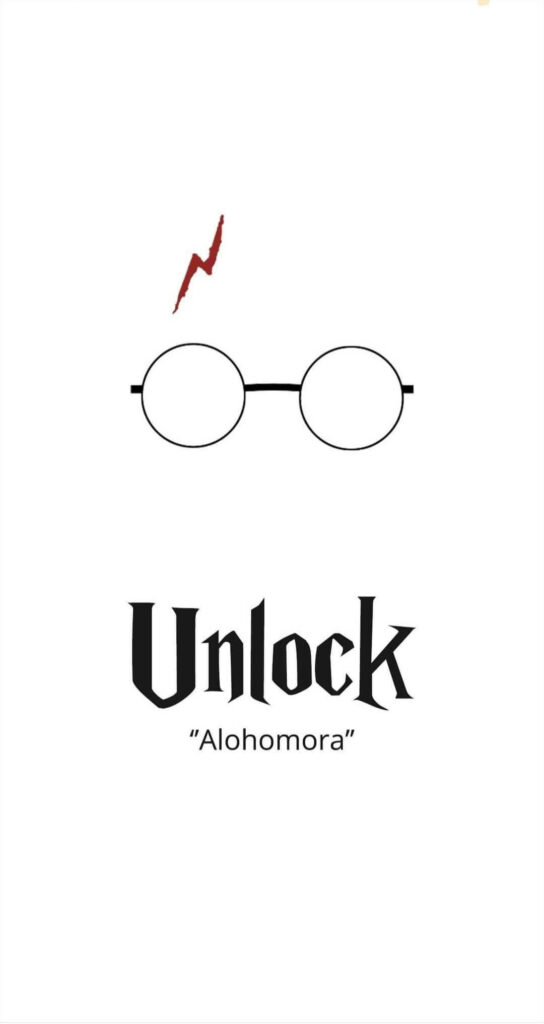 Minimalist Harry Potter wallpaper with glasses lightning scar Alohomora Unlock black white design