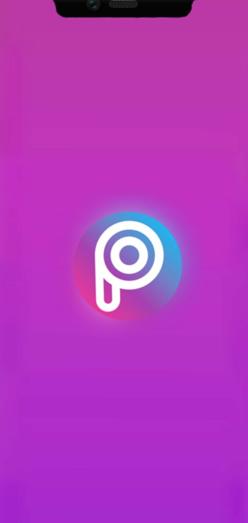 PicsArt logo centered on vibrant pink and purple gradient with glowing halo wallpaper background