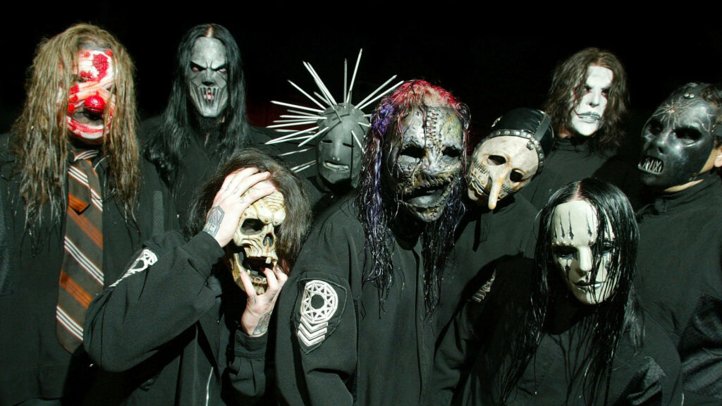 Masked in Black: Slipknot Members Rocking Subliminal Verse Concert Wallpaper