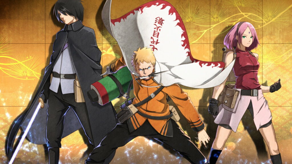 Dynamic Naruto Wallpaper with Sakura and Sasuke in Vibrant Japanese-inspired Background