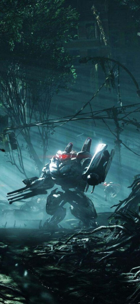 Crysis 3 protagonist in futuristic nanosuit with bow navigating lush post-apocalyptic urban jungle - high-res wallpaper