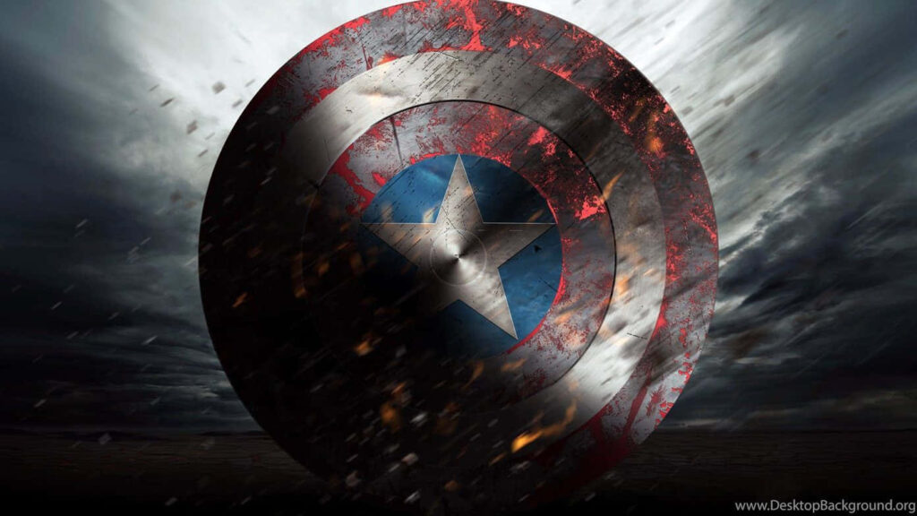 Unlikely Allies United: Iron Man and Captain America Join Forces Against a Menacing Foe in this Futuristic World Wallpaper
