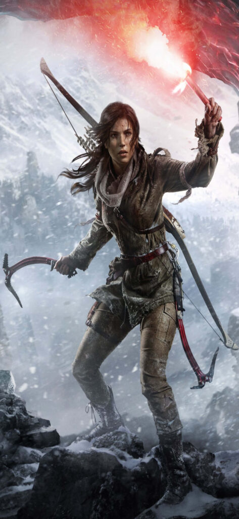 Rise of the Tomb Raider: Lara Croft in Snowy Landscape Ready for Adventure Wallpaper